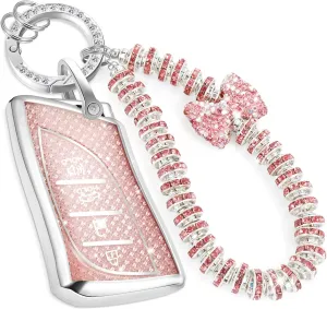 for Lexus Key Fob Cover with Fashionable Zirconia Wristlet KeyChain, Enchanting Diamond Patterns Soft Case for Lexus ES LC LS (2018-2022), (4 buttons) Fob Shell (Pink, B)