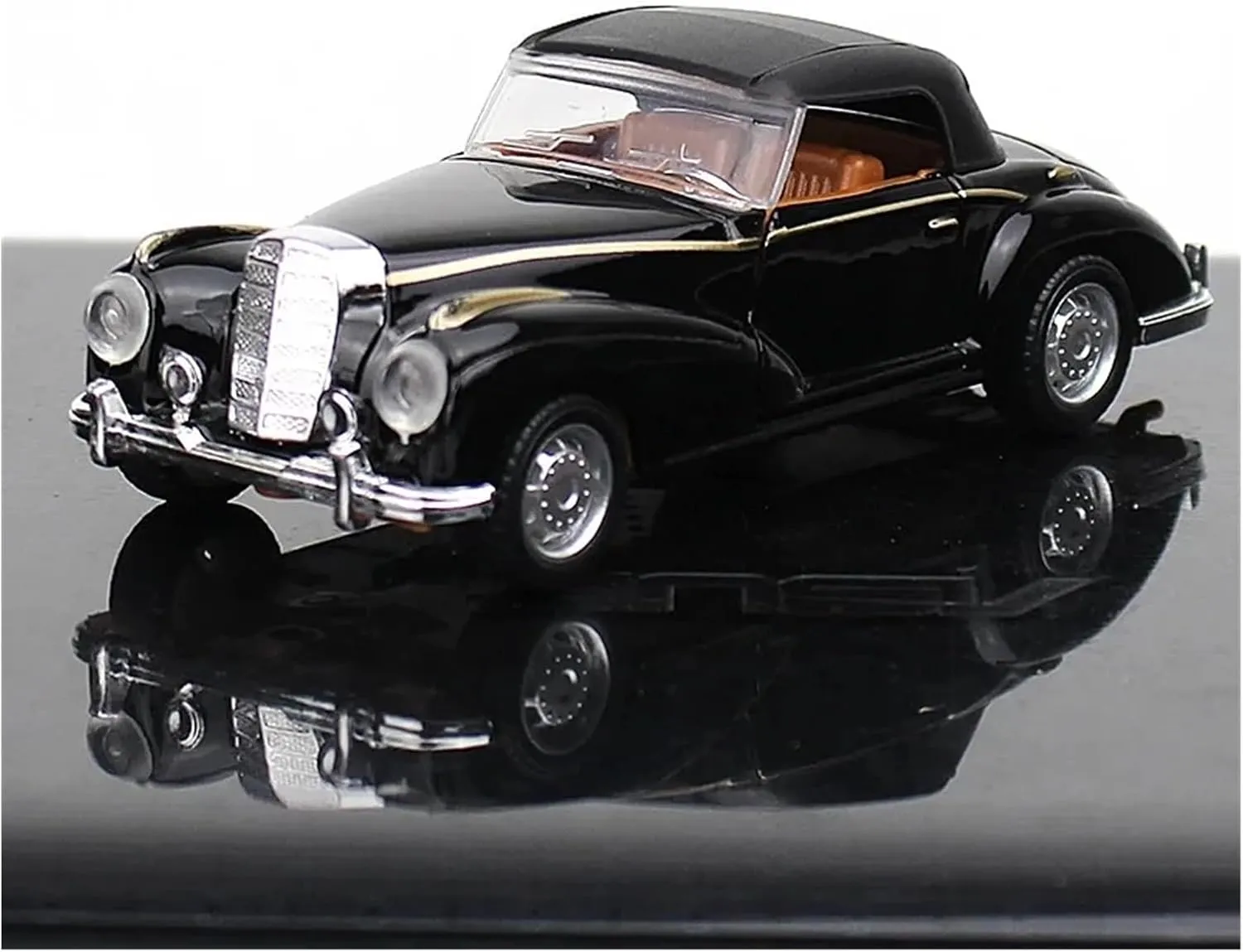for Retro Convertible Vintage Car Diecast Alloy Mini Model Metal Toy Vehicle Simulation Ornaments Small Car 1:32(Black-with Soft top)