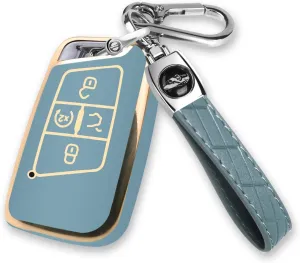 for Volkswagen Key Fob Cover with Keychain, Soft TPU Car Key Shell Case Holder for Atlas Golf Alltrack Atlas Jetta Passat Arteon Tiguan Smart 4 Button Remote Accessories, Blue