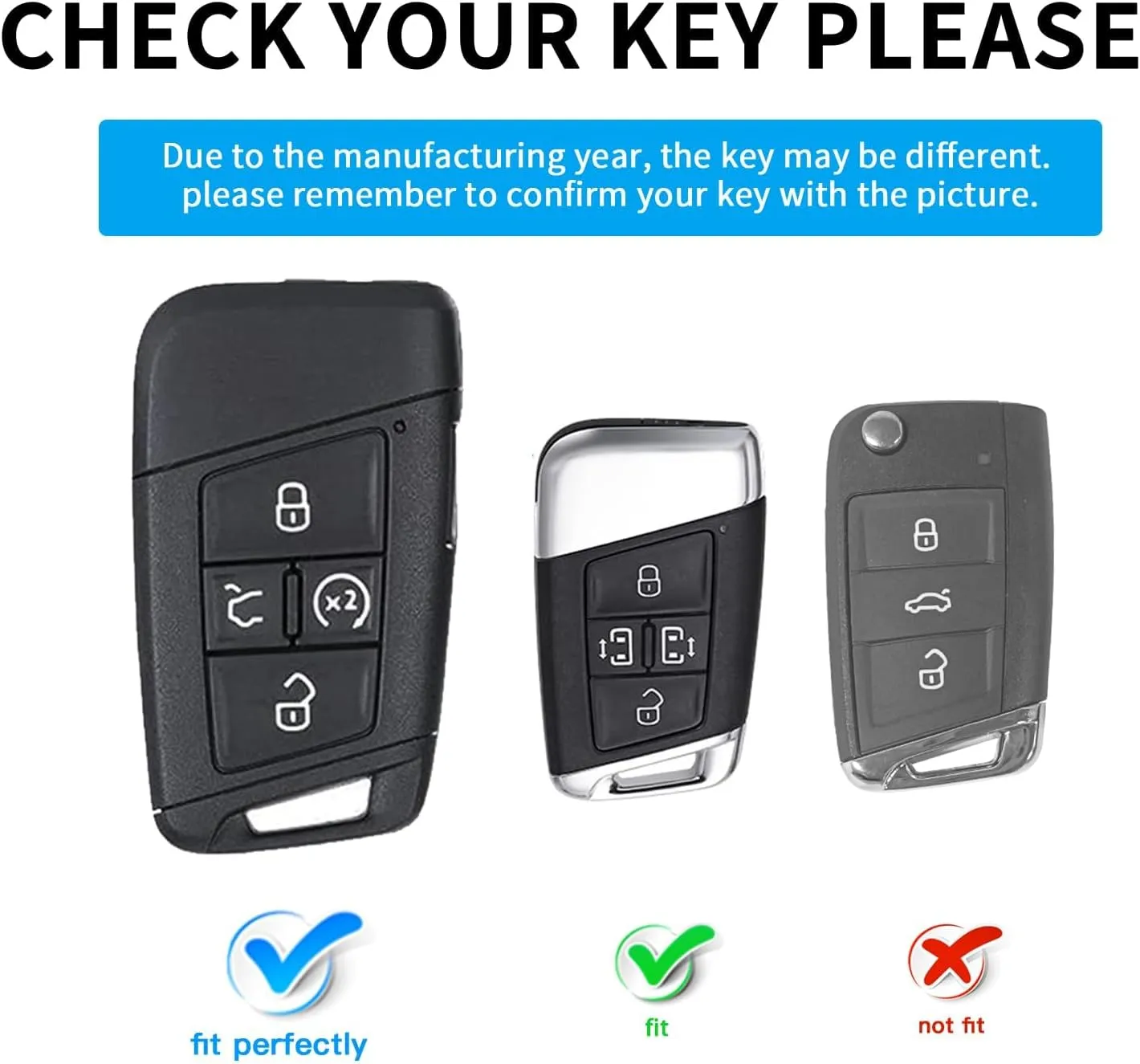 for Volkswagen Key Fob Cover with Keychain, Soft TPU Car Key Shell Case Holder for Atlas Golf Alltrack Atlas Jetta Passat Arteon Tiguan Smart 4 Button Remote Accessories, Blue