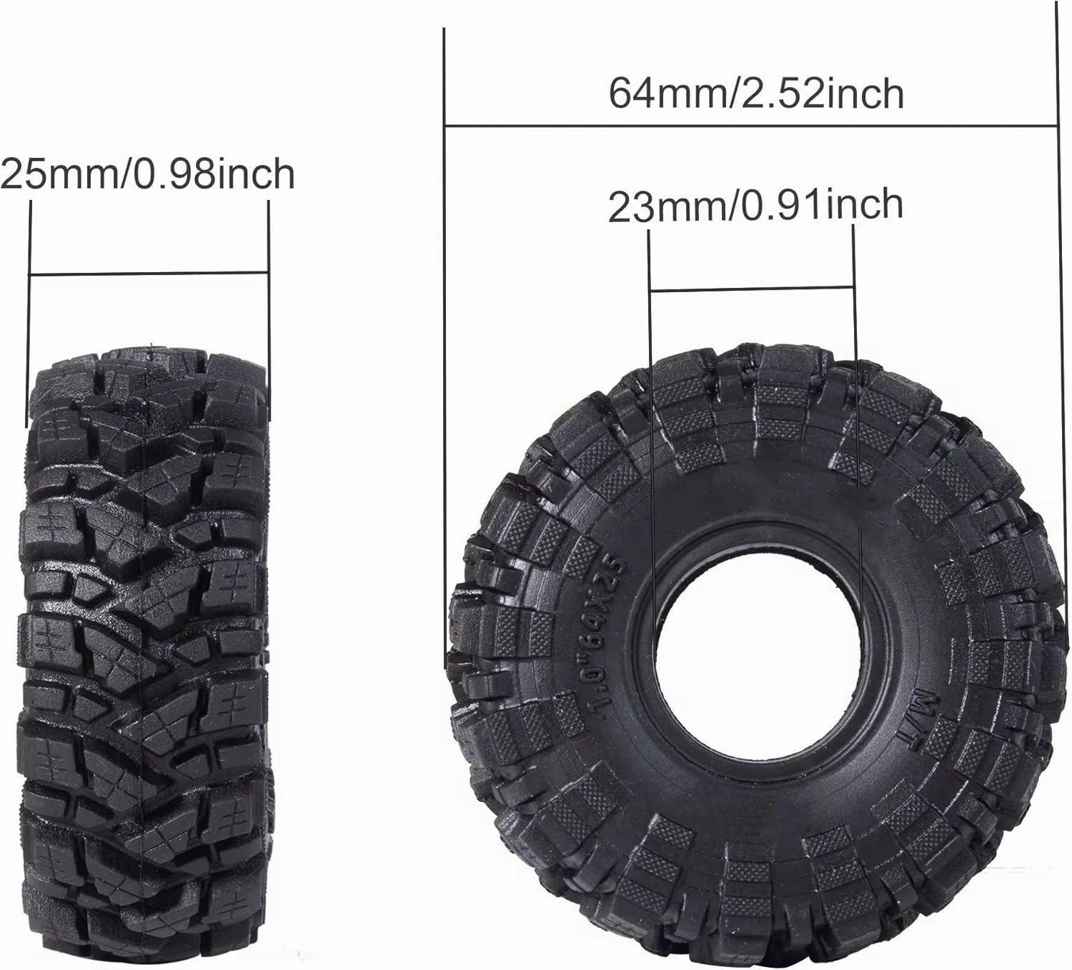 for Axial for SCX24 for FMS for FCX24 1.0 Mud Tires 64 * 25mm Soft Sticky Mud Tires for 1/18 1/24 RC Crawler Rc Car Tires(C)