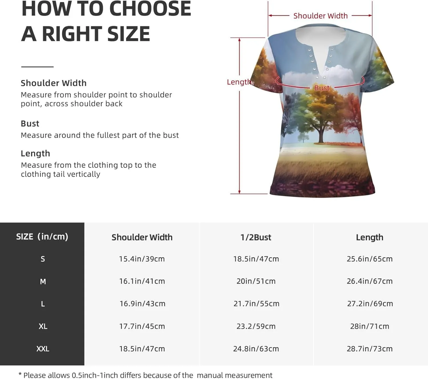 Four Seasons Tree Pattern Sexy V-Neck Printed Short T-Shirt, Travel Portable Fitness Clothes, Home and Outdoor wear