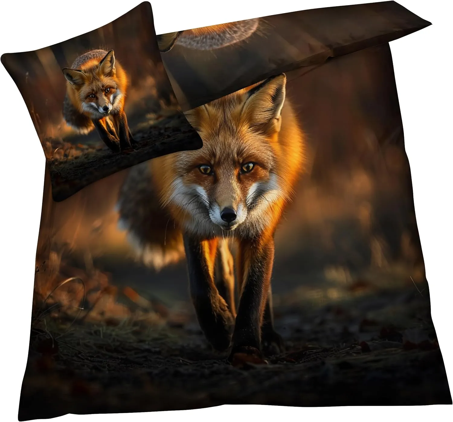Fox Duvet Cover Cal King Size Set, Animal 3D Bedding Bedroom Decor, Comforter Cover & 2 Pillowcases 3 Pieces, Home Collection Quilt Cover