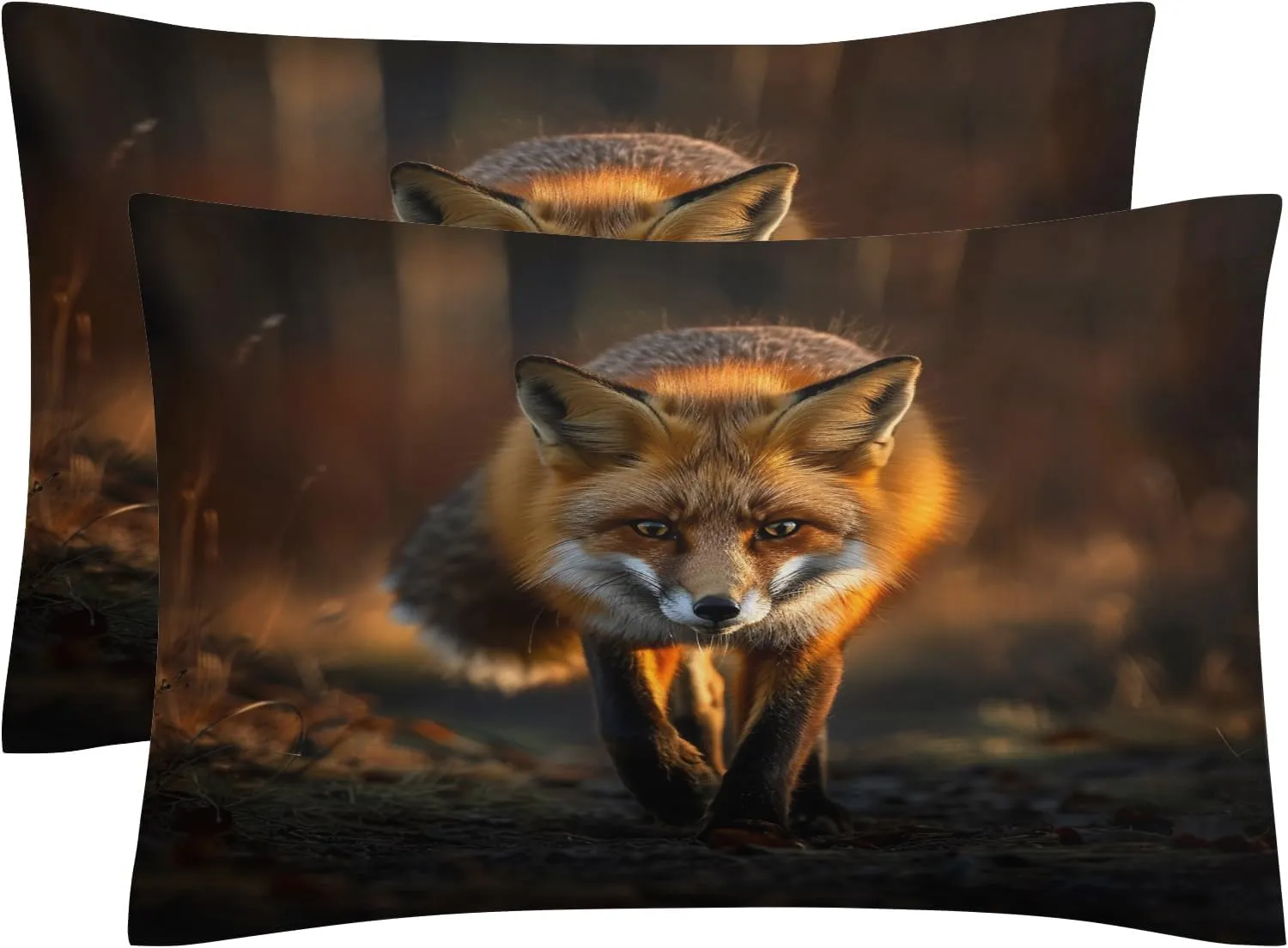 Fox Duvet Cover Cal King Size Set, Animal 3D Bedding Bedroom Decor, Comforter Cover & 2 Pillowcases 3 Pieces, Home Collection Quilt Cover