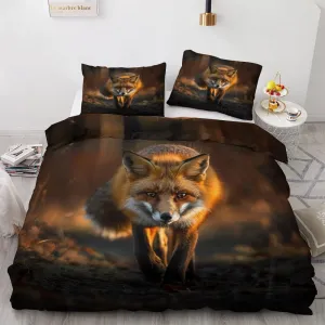 Fox Duvet Cover Cal King Size Set, Animal 3D Bedding Bedroom Decor, Comforter Cover & 2 Pillowcases 3 Pieces, Home Collection Quilt Cover