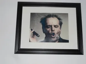 Framed Jack Nicholson Head Shot Cigar Smoke Ring Poster Glass Frame 14" by 17"