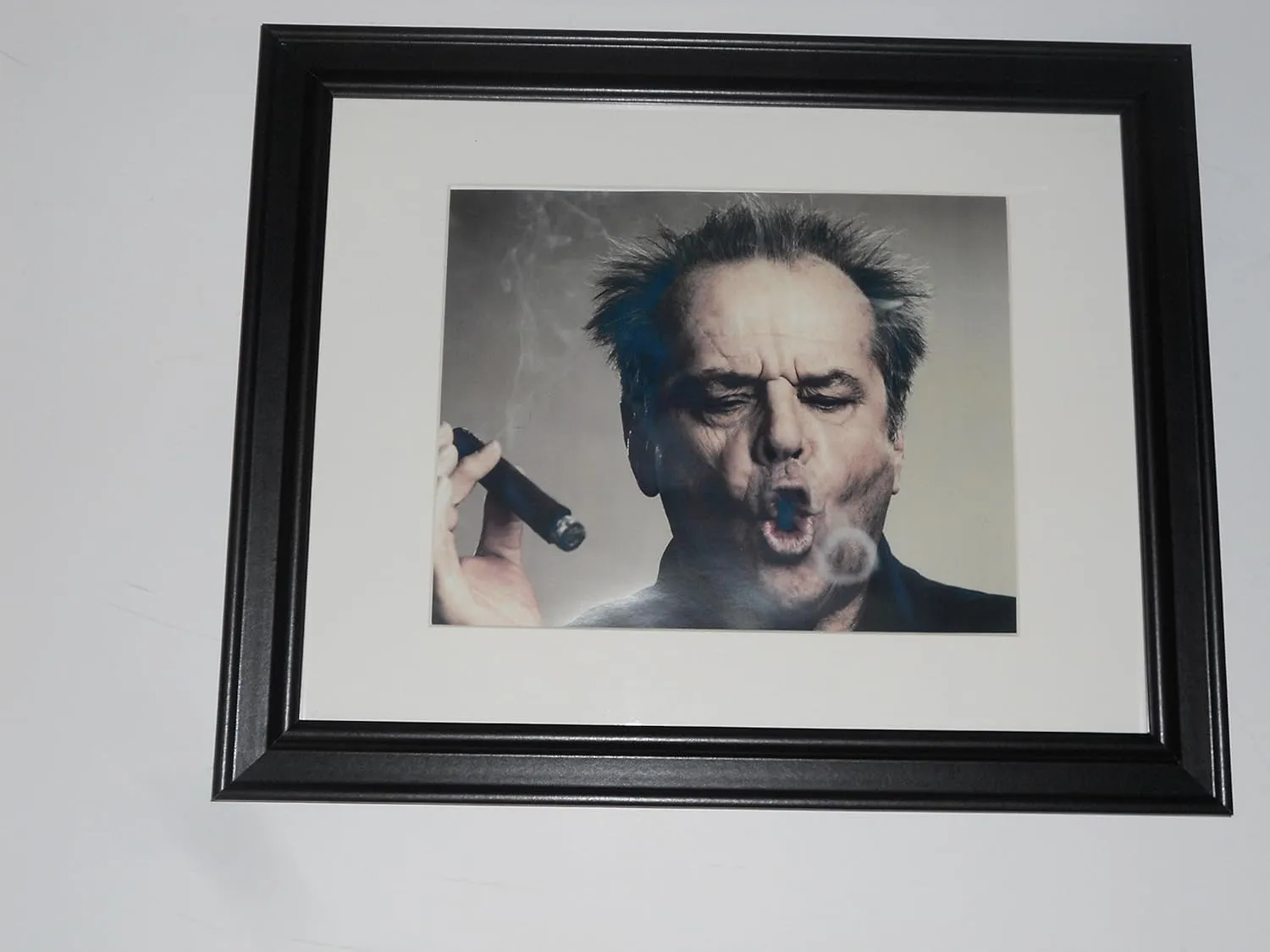 Framed Jack Nicholson Head Shot Cigar Smoke Ring Poster Glass Frame 14" by 17"
