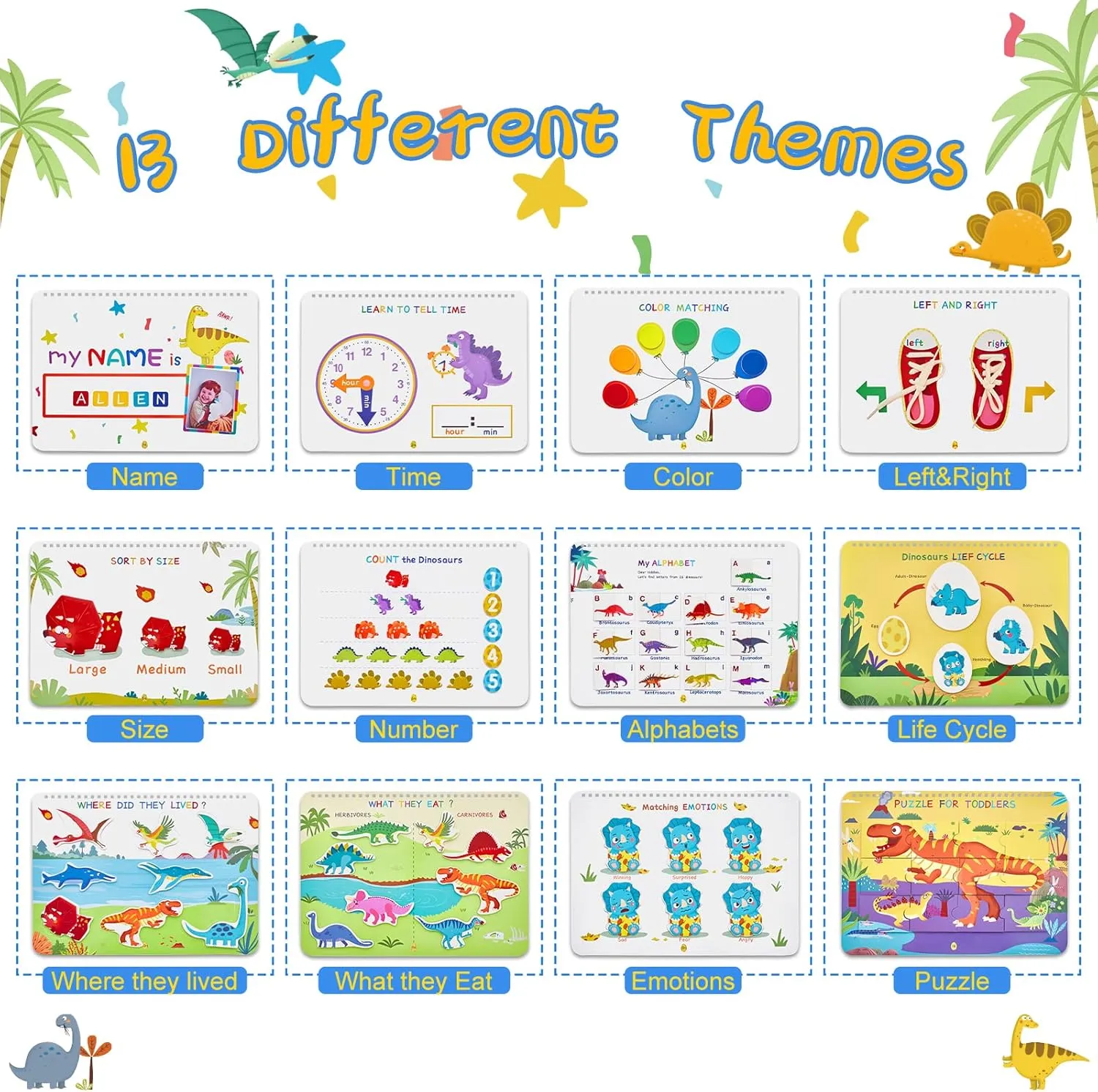 Freebear Busy Book for Toddlers Preschool Learning Activities Resources Autism Sensory Montessori Toys for 2-3 Year Old,Travel Toys, Gifts for Girls and Boys 4 5 6 Years (Dinosaur World)