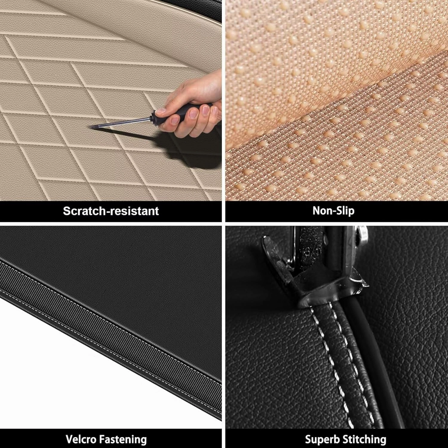 Front Seat Covers for Volkswagen VW Atlas 2018-2025: Faux Leather Car Seat Covers Automotive Seat Protectors Compatible with Airbag (Black & Beige)
