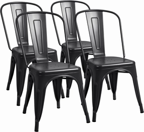 Furmax Metal Dining Chair Indoor-Outdoor Use Stackable Classic Trattoria Chair Chic Dining Bistro Cafe Side Metal Chairs Set of 4 (Black)