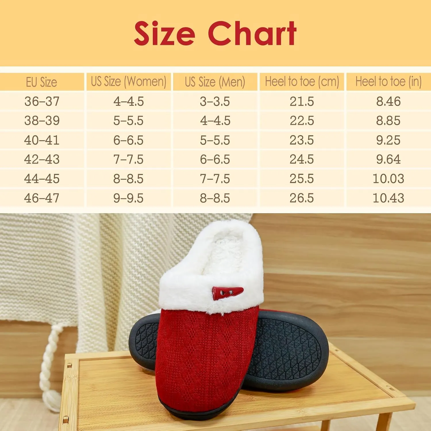 Fuzzy Knitted Slippers for Women Men, Soft Lightweight Anti-Skid Sole, Warm Comfy Bedroom House Indoor Outdoor Shoes