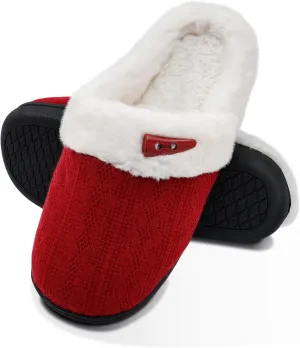 Fuzzy Knitted Slippers for Women Men, Soft Lightweight Anti-Skid Sole, Warm Comfy Bedroom House Indoor Outdoor Shoes