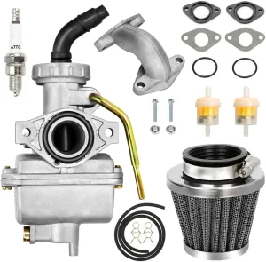 FVRITO PZ20 Carburetor Kit for Taotao Coolster 125cc 110cc 90cc 70cc 50cc Kazuma Baja Chinese Kids ATV Quad 4 Wheeler SunL NST Loncin Lifan XR80 CRF70 4 Stroke Go Kart Pit Dirt Bike Part Silver