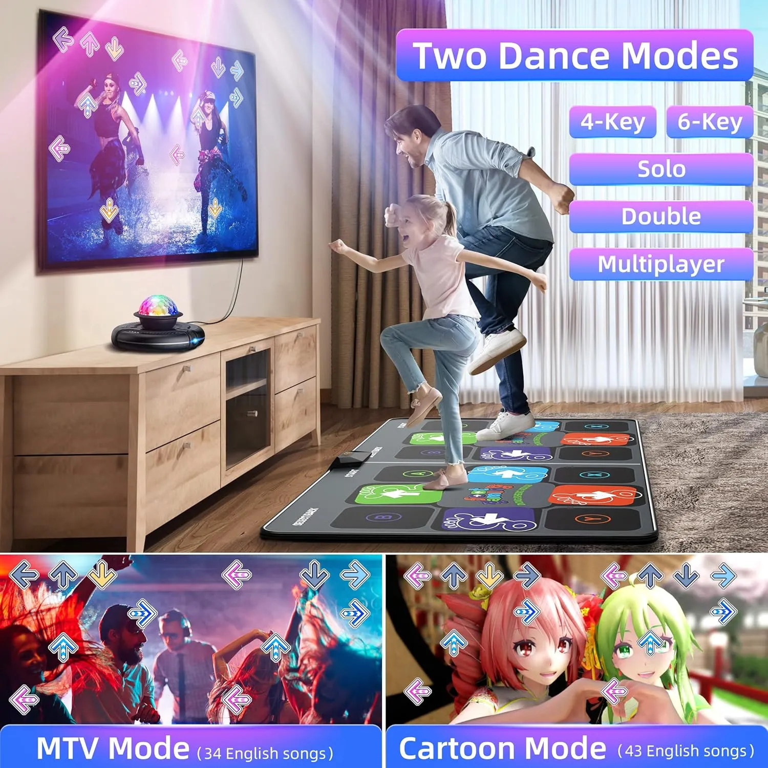 FWFX Dance Mat Games for TV - Wireless Musical Electronic Dance Mats with HD Camera, Double User Exercise Fitness Dance Pad Dancing Mat for Kids & Adults, Birthday for Boys & Girls