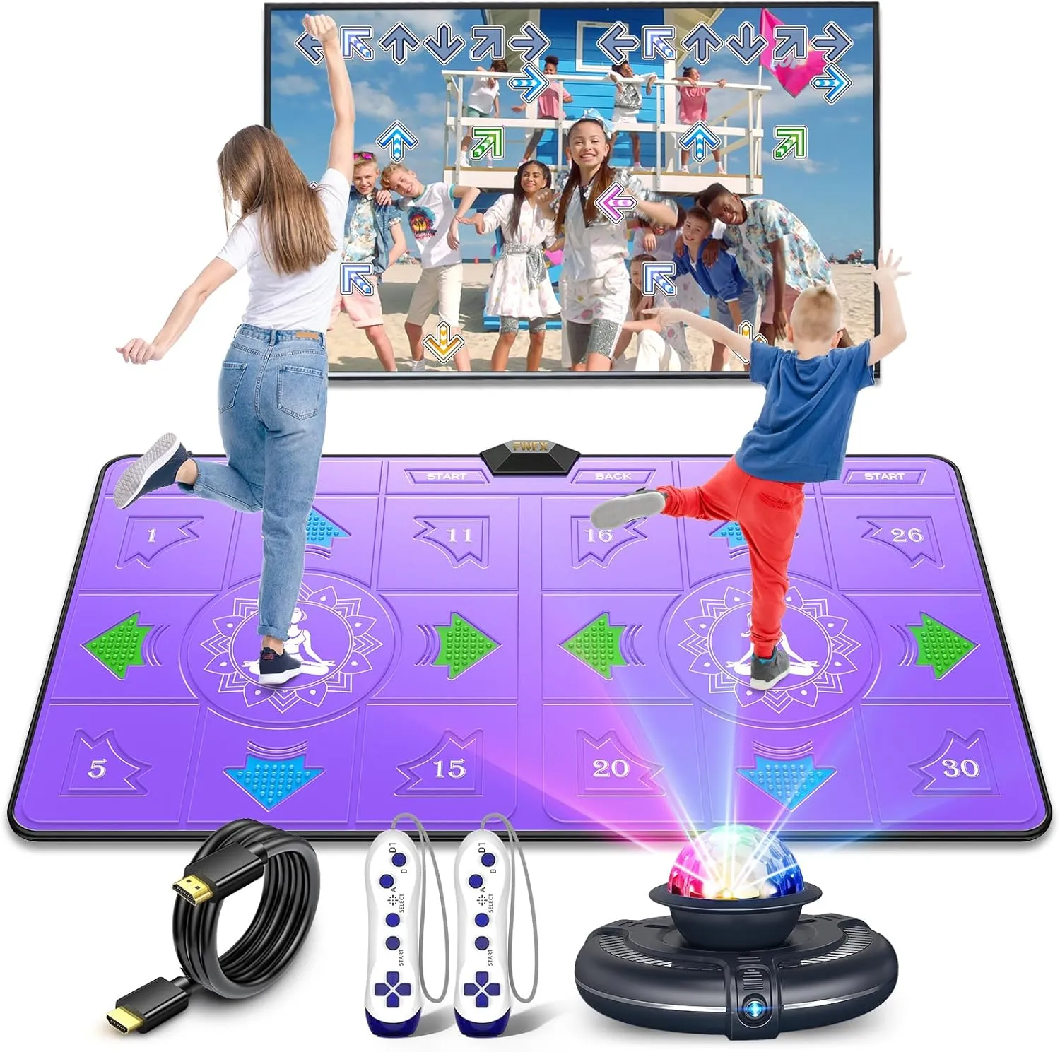 FWFX Electronic Dance Mats - Exercise Dance Pad Game for TV, Double Dancing Game for Kids and Adults, Wireless Musical Dancing Mat, Xmas Birthday Toys Gifts for 5 6 7 8 9 10 11 12 Year Old Girls