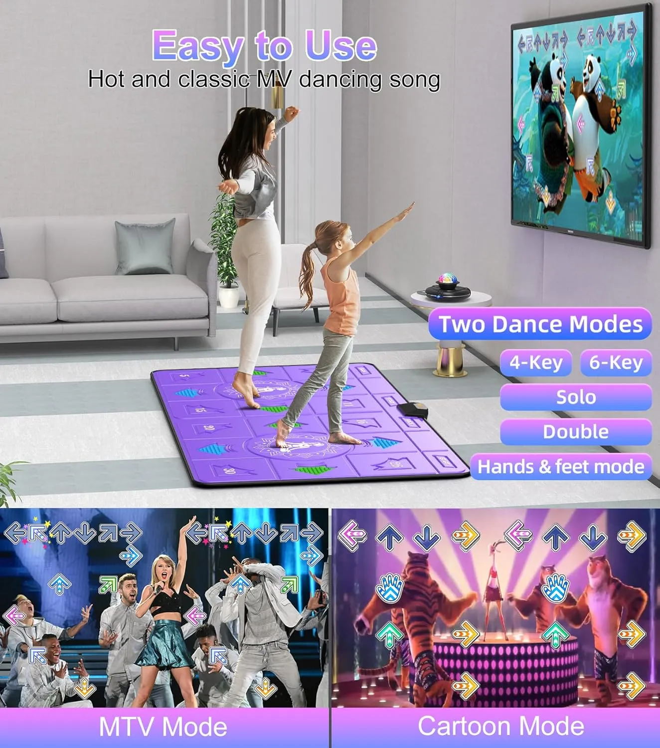FWFX Electronic Dance Mats - Exercise Dance Pad Game for TV, Double Dancing Game for Kids and Adults, Wireless Musical Dancing Mat, Xmas Birthday Toys Gifts for 5 6 7 8 9 10 11 12 Year Old Girls