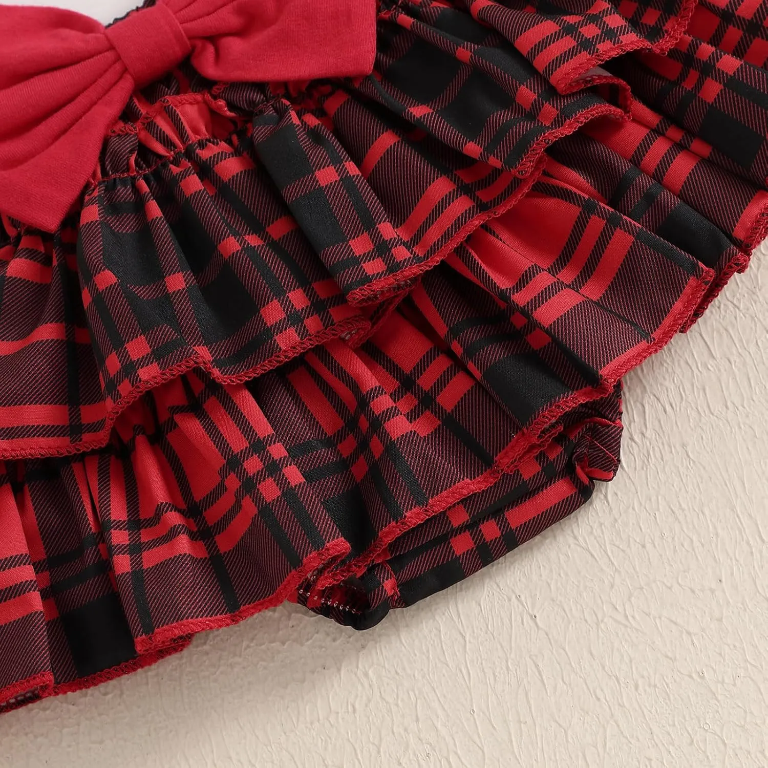 FYBITBO Newborn Baby Girl Christmas Outfits Cute Letter Romper Ruffle Plaid Skirt Dress Infant Christmas Outfit Clothes Set