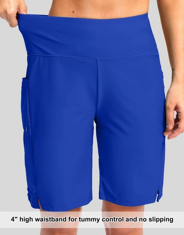 G Gradual Women's 9" Long Swim Board Shorts with Pockets High Waisted Knee Length Beach Swimming Shorts for Women with Liner