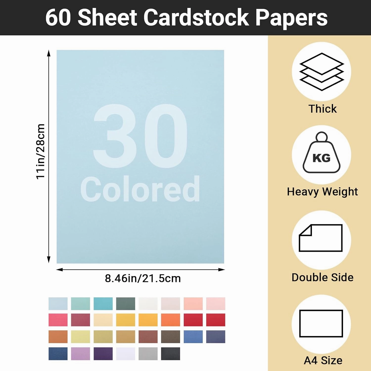 Gartful Shimmer Cardstock Paper - Standard A4 Size 8.5 x 11 inch - 90lb-250gsm, 30 Colors Thick Metallic Cardstock Paper for Wedding, Birthday, Anniversary, Party, 60 Sheets