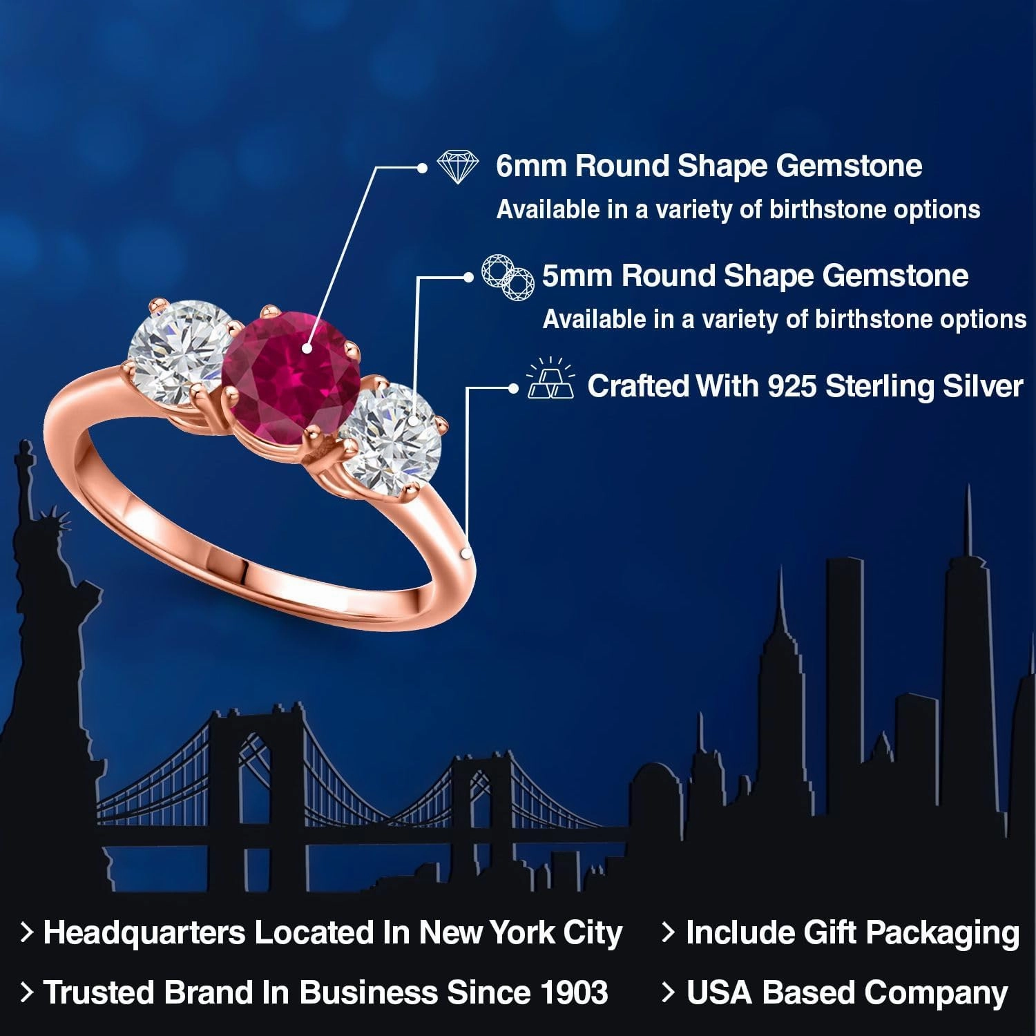 Gem Stone King 2.00 Ct Red Created Ruby G/H Lab Grown Diamond 18K Rose Gold Plated Silver Ring