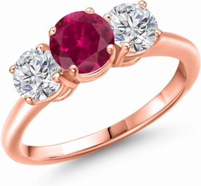 Gem Stone King 2.00 Ct Red Created Ruby G/H Lab Grown Diamond 18K Rose Gold Plated Silver Ring