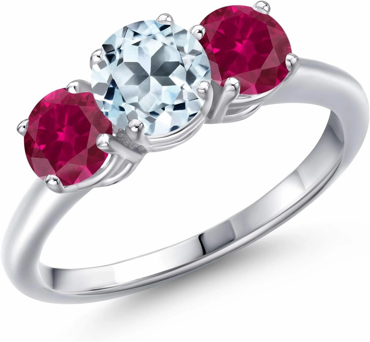 Gem Stone King 2.20 Ct Round Sky Blue Topaz Red Created Ruby 925 Sterling Silver Ring