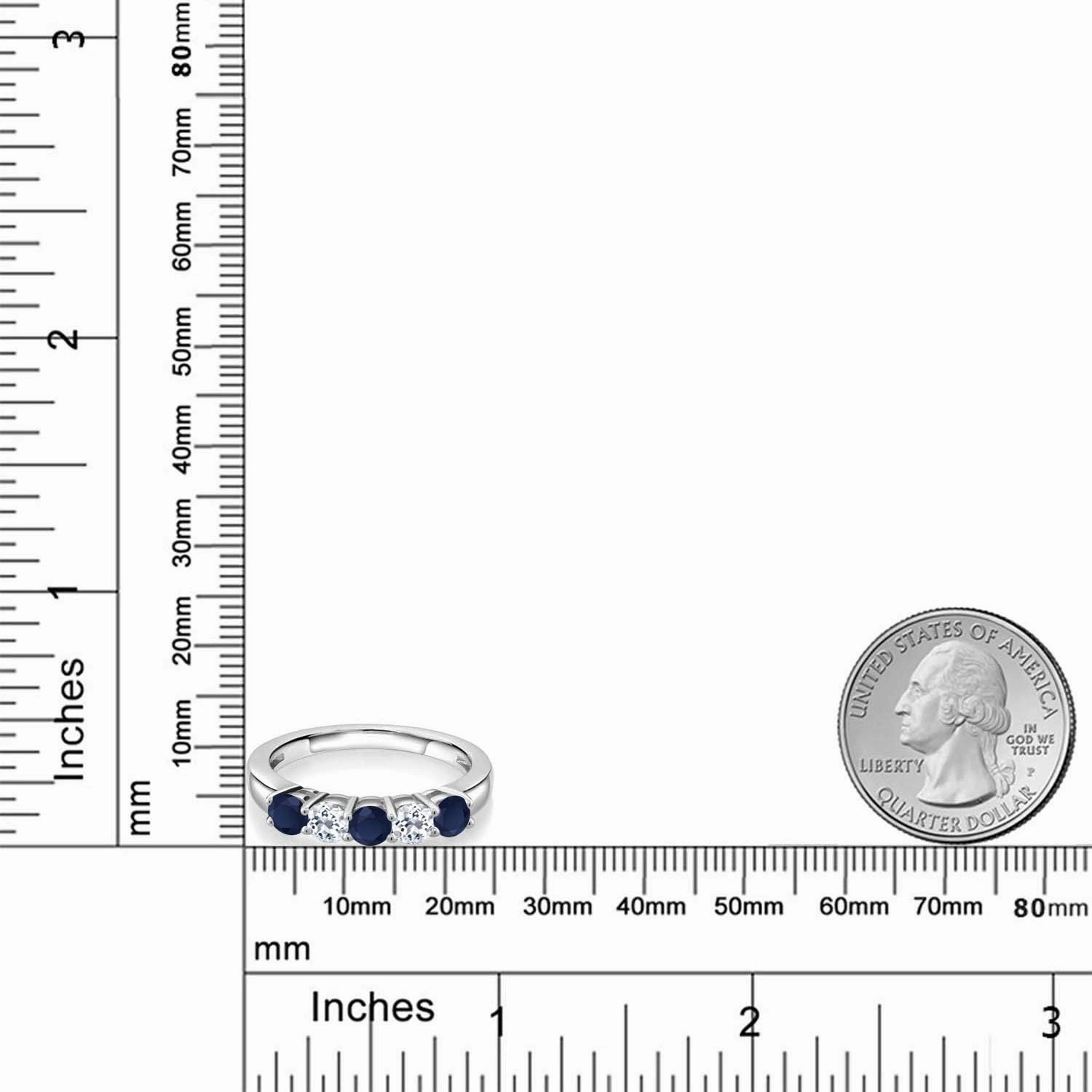 Gem Stone King 925 Sterling Silver Blue Sapphire and White Topaz Wedding Band Ring For Women (1.18 Cttw, Round 3.5MM, Gemstone September Birthstone, Available In Size 5, 6, 7, 8, 9)