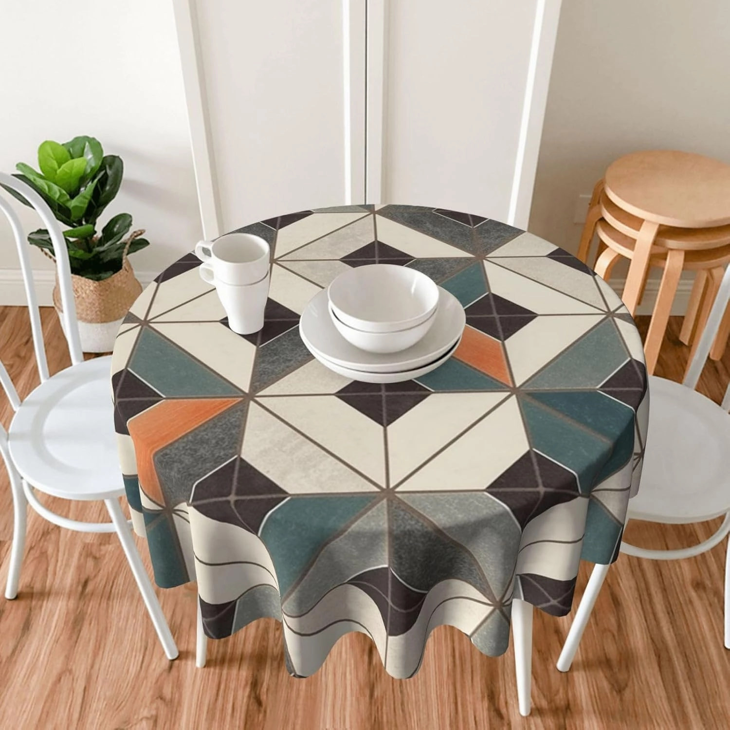 Geometric Tiles Print Tablecloth Spill-Proof Water Table Cloth Decorative Fabric Table Cover for Home Kitchen Indoor and Outdoor Dining Table 60 Inch