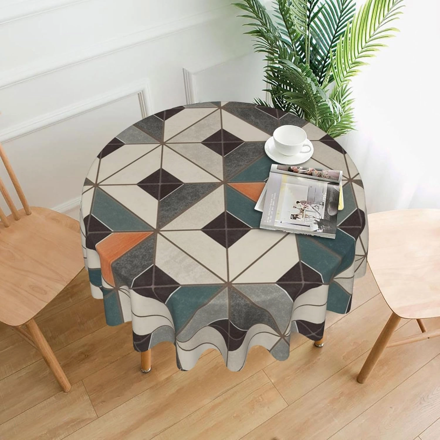 Geometric Tiles Print Tablecloth Spill-Proof Water Table Cloth Decorative Fabric Table Cover for Home Kitchen Indoor and Outdoor Dining Table 60 Inch