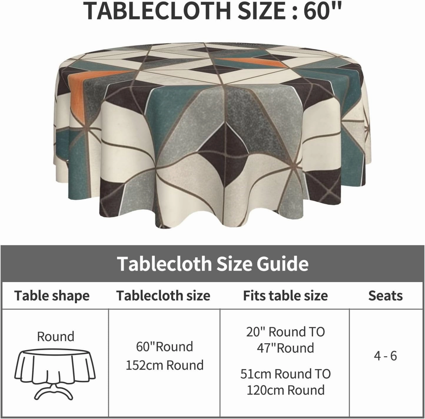 Geometric Tiles Print Tablecloth Spill-Proof Water Table Cloth Decorative Fabric Table Cover for Home Kitchen Indoor and Outdoor Dining Table 60 Inch