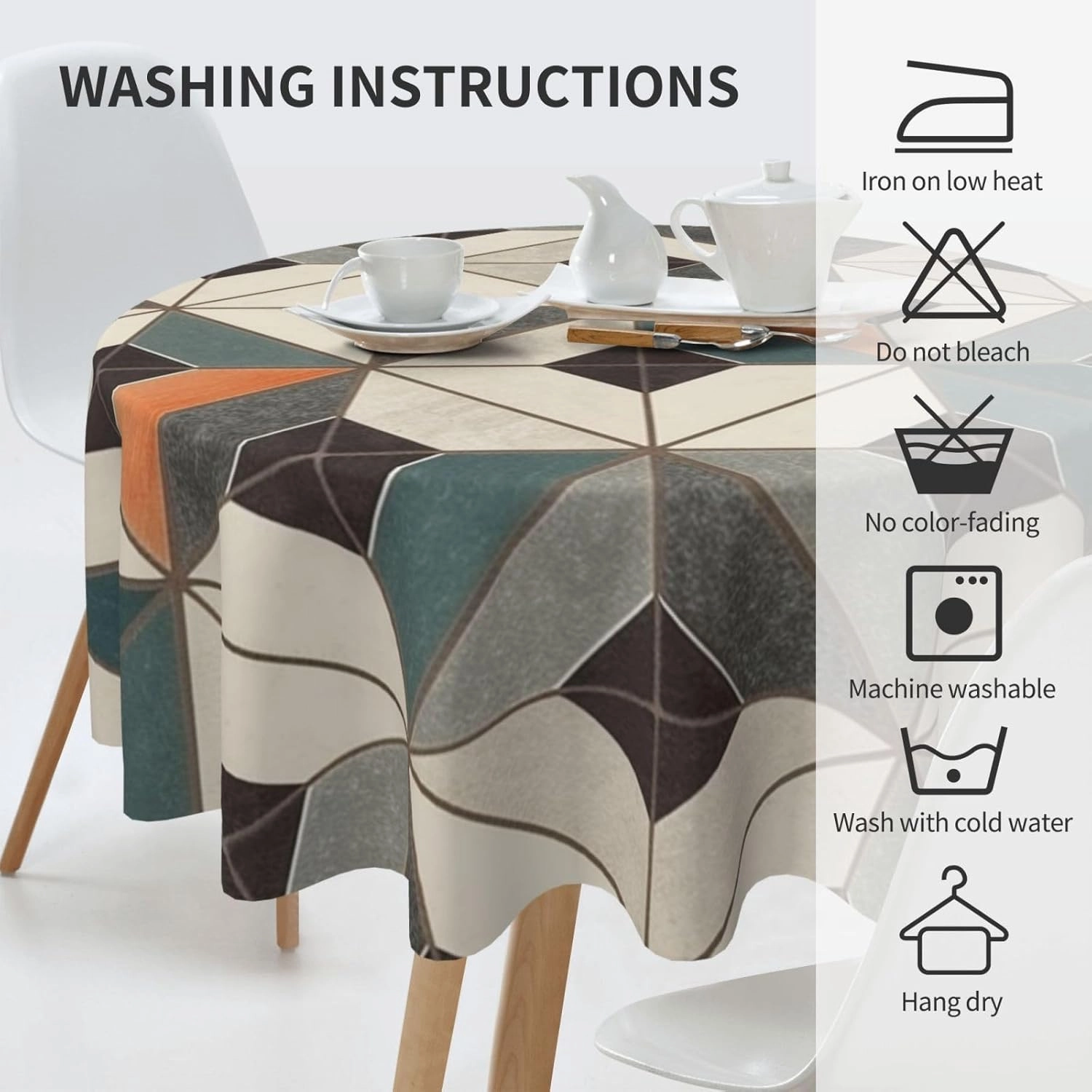 Geometric Tiles Print Tablecloth Spill-Proof Water Table Cloth Decorative Fabric Table Cover for Home Kitchen Indoor and Outdoor Dining Table 60 Inch