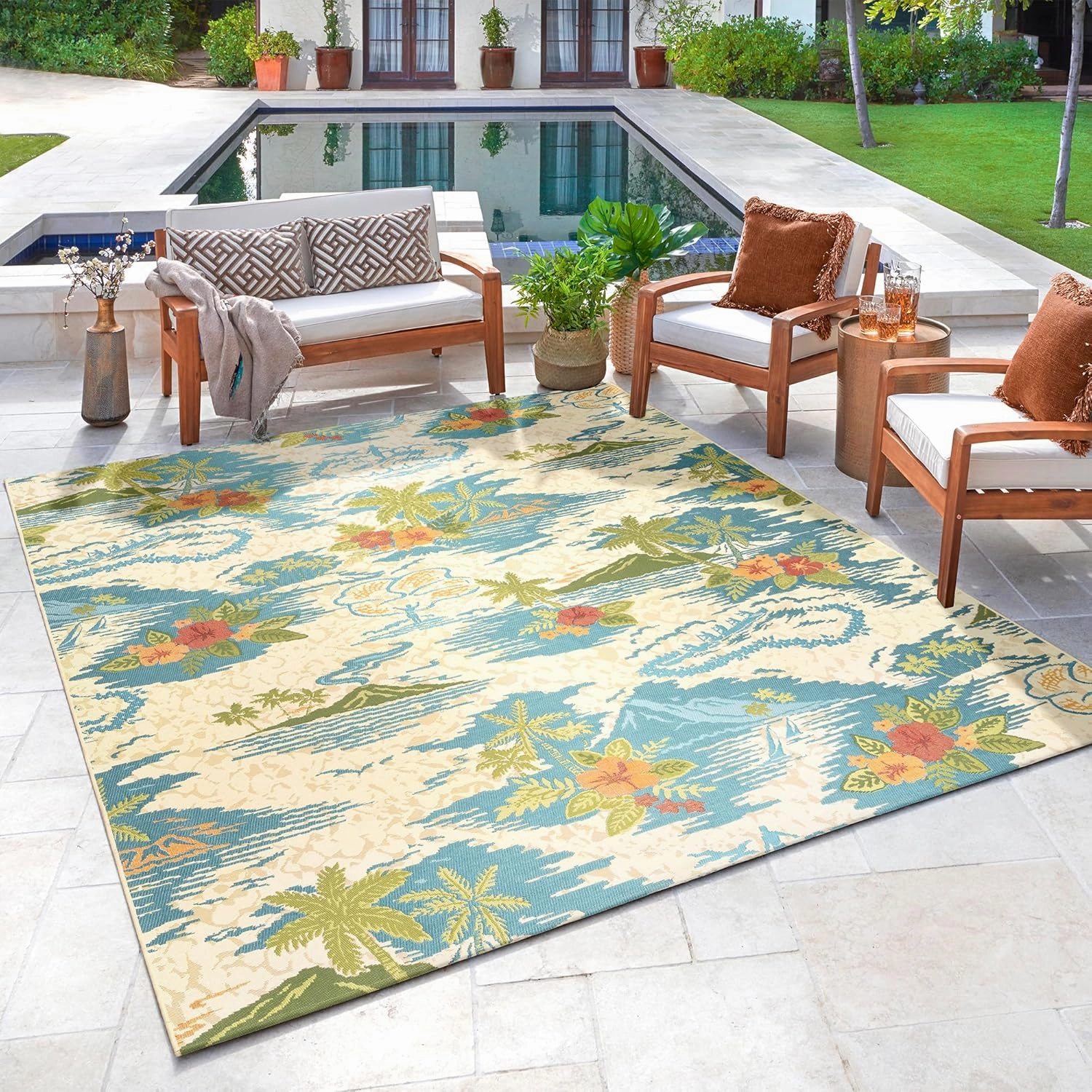 Gertmenian Premium Printed Indoor Outdoor Rugs by Reyn Spooner - 8x10 Ft Large, Soft, Durable, & Washable Tropical Rugs for Deck, Patio or Living Room - Pacific Paradise, Multi