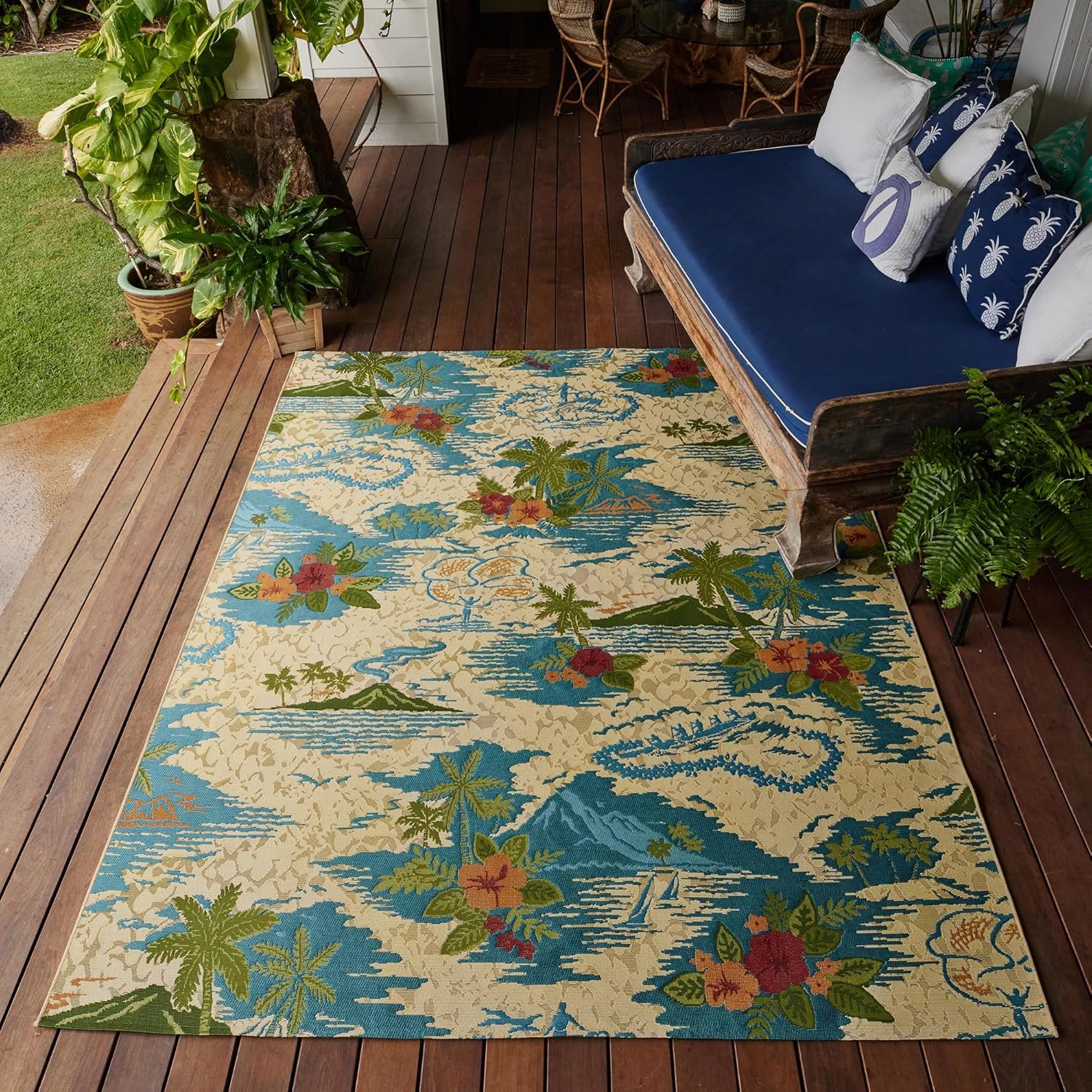 Gertmenian Premium Printed Indoor Outdoor Rugs by Reyn Spooner - 8x10 Ft Large, Soft, Durable, & Washable Tropical Rugs for Deck, Patio or Living Room - Pacific Paradise, Multi