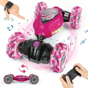 Gesture Sensing RC Stunt Car Toys for Girls Ages 4-12, 4WD Hand Controlled Remote Control Drift Cars with Light & Music, Pink Remote Control Car for 6 7 8 9 10 11 12 Year Old Girls Boys-Best Kids Toys