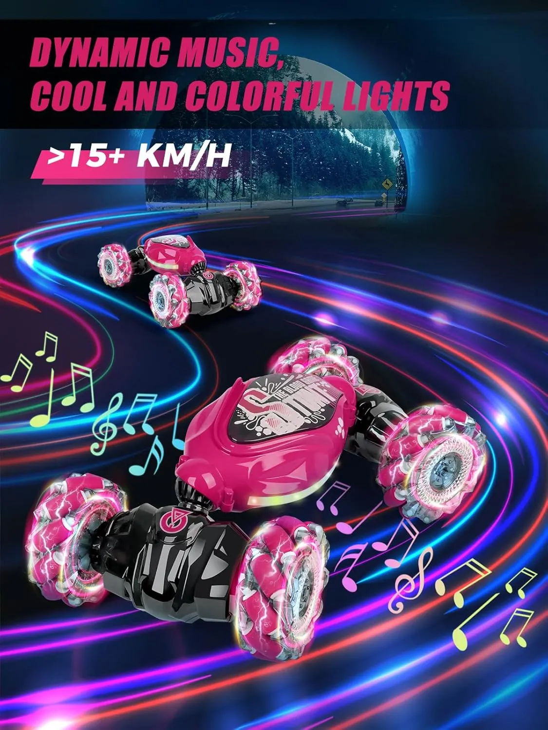 Gesture Sensing RC Stunt Car Toys for Girls Ages 4-12, 4WD Hand Controlled Remote Control Drift Cars with Light & Music, Pink Remote Control Car for 6 7 8 9 10 11 12 Year Old Girls Boys-Best Kids Toys