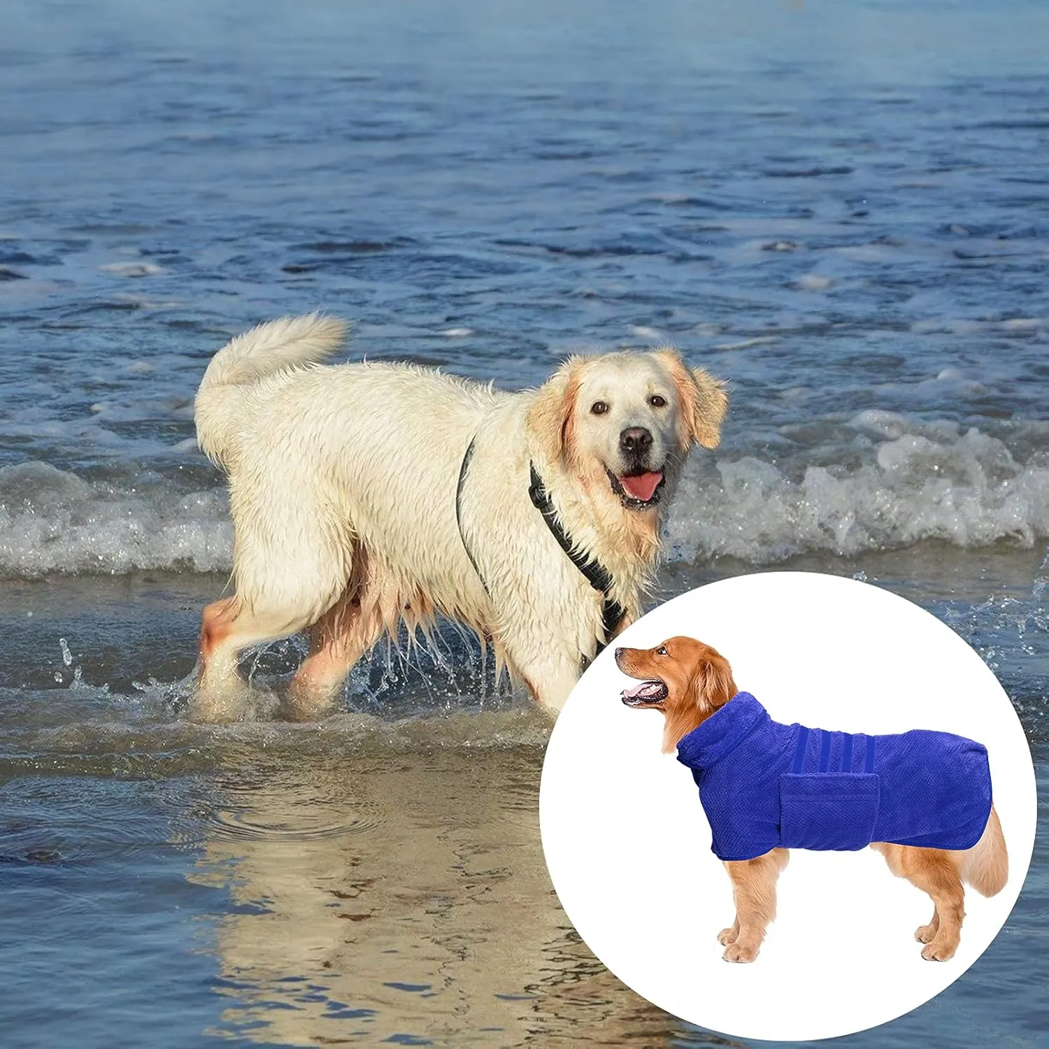 Geyecete Pineapple Grid Fast Drying Super Absorbent Dog Cat Bath Robe Towel - Blue-M