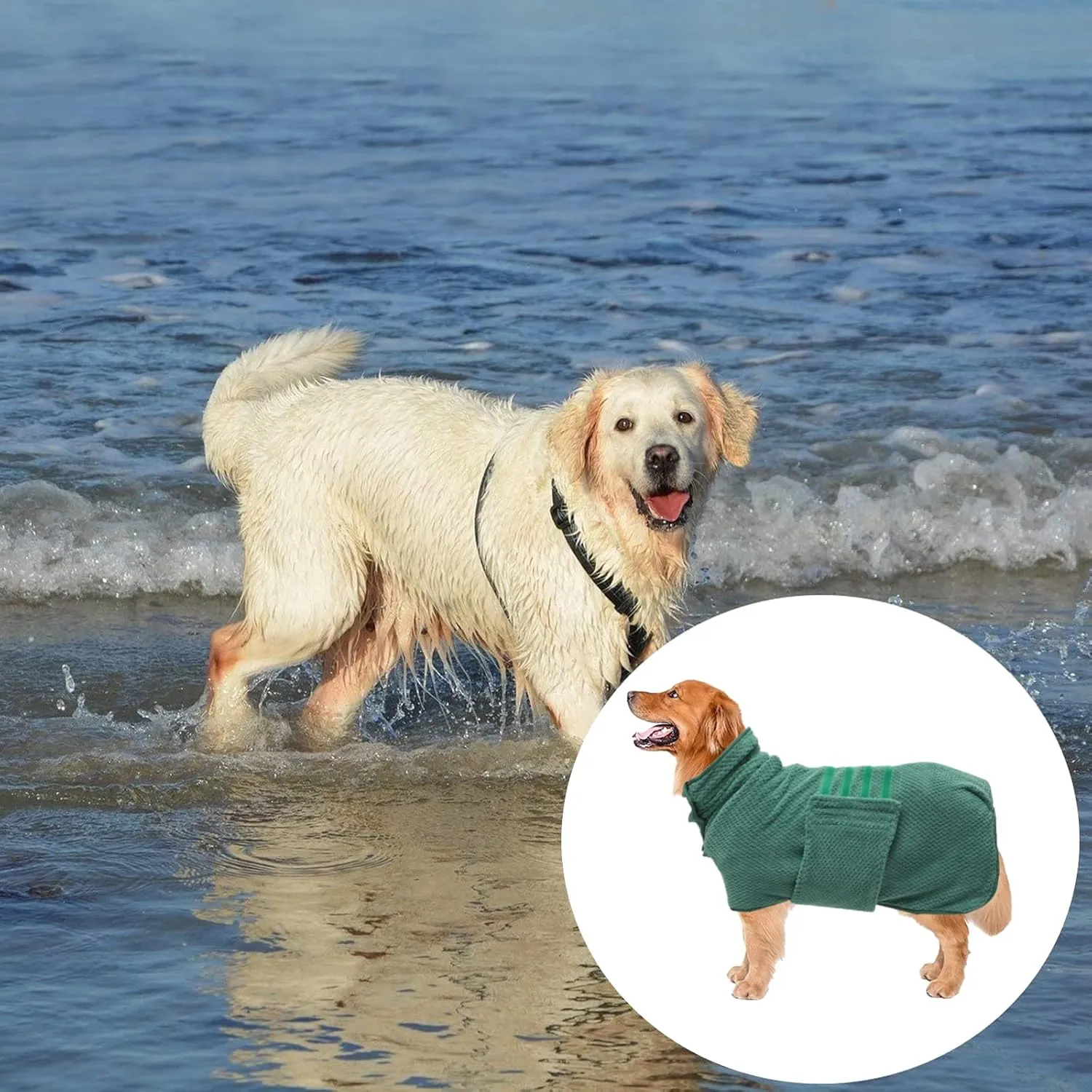 Geyecete Pineapple Grid Fast Drying Super Absorbent Dog Cat Bath Robe Towel - Green-M