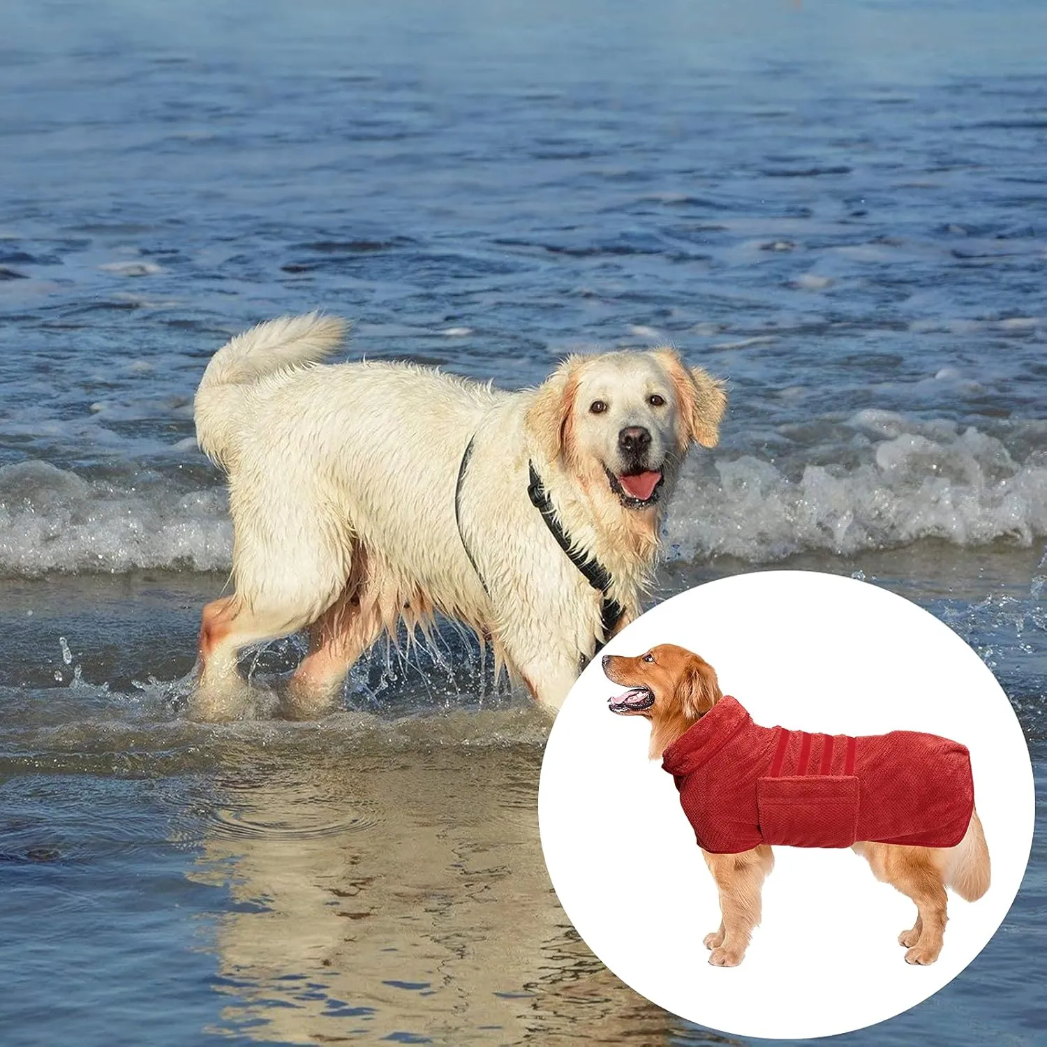 Geyecete Pineapple Grid Fast Drying Super Absorbent Dog Cat Bath Robe Towel - Red-M
