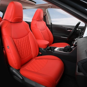 GIANT PANDA Pu Leather Car Seat Covers Full Set Custom Fit for 2019 2020 2021 2022 2023 2024 2025 Toyota RAV4 LE, XLE, XLE Premium, Limited-(Non-Hybrid & Adventure,TRD-Off Red)