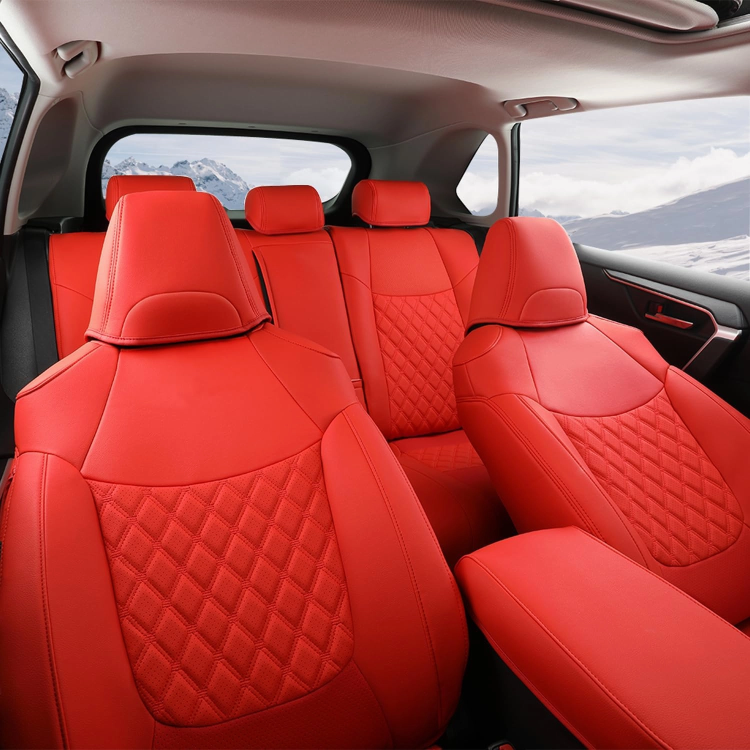 GIANT PANDA Pu Leather Car Seat Covers Full Set Custom Fit for 2019 2020 2021 2022 2023 2024 2025 Toyota RAV4 LE, XLE, XLE Premium, Limited-(Non-Hybrid & Adventure,TRD-Off Red)