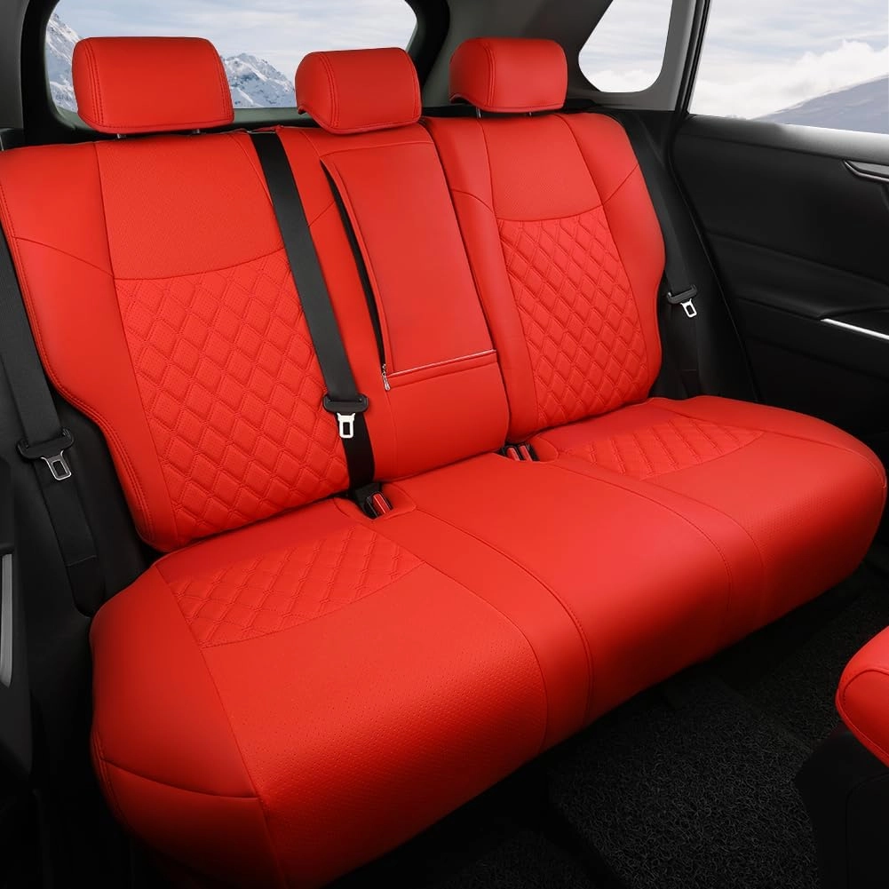 GIANT PANDA Pu Leather Car Seat Covers Full Set Custom Fit for 2019 2020 2021 2022 2023 2024 2025 Toyota RAV4 LE, XLE, XLE Premium, Limited-(Non-Hybrid & Adventure,TRD-Off Red)