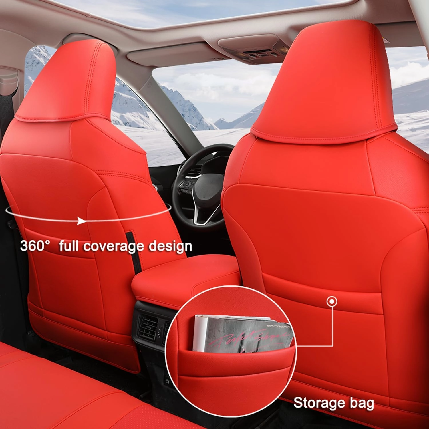 GIANT PANDA Pu Leather Car Seat Covers Full Set Custom Fit for 2019 2020 2021 2022 2023 2024 2025 Toyota RAV4 LE, XLE, XLE Premium, Limited-(Non-Hybrid & Adventure,TRD-Off Red)