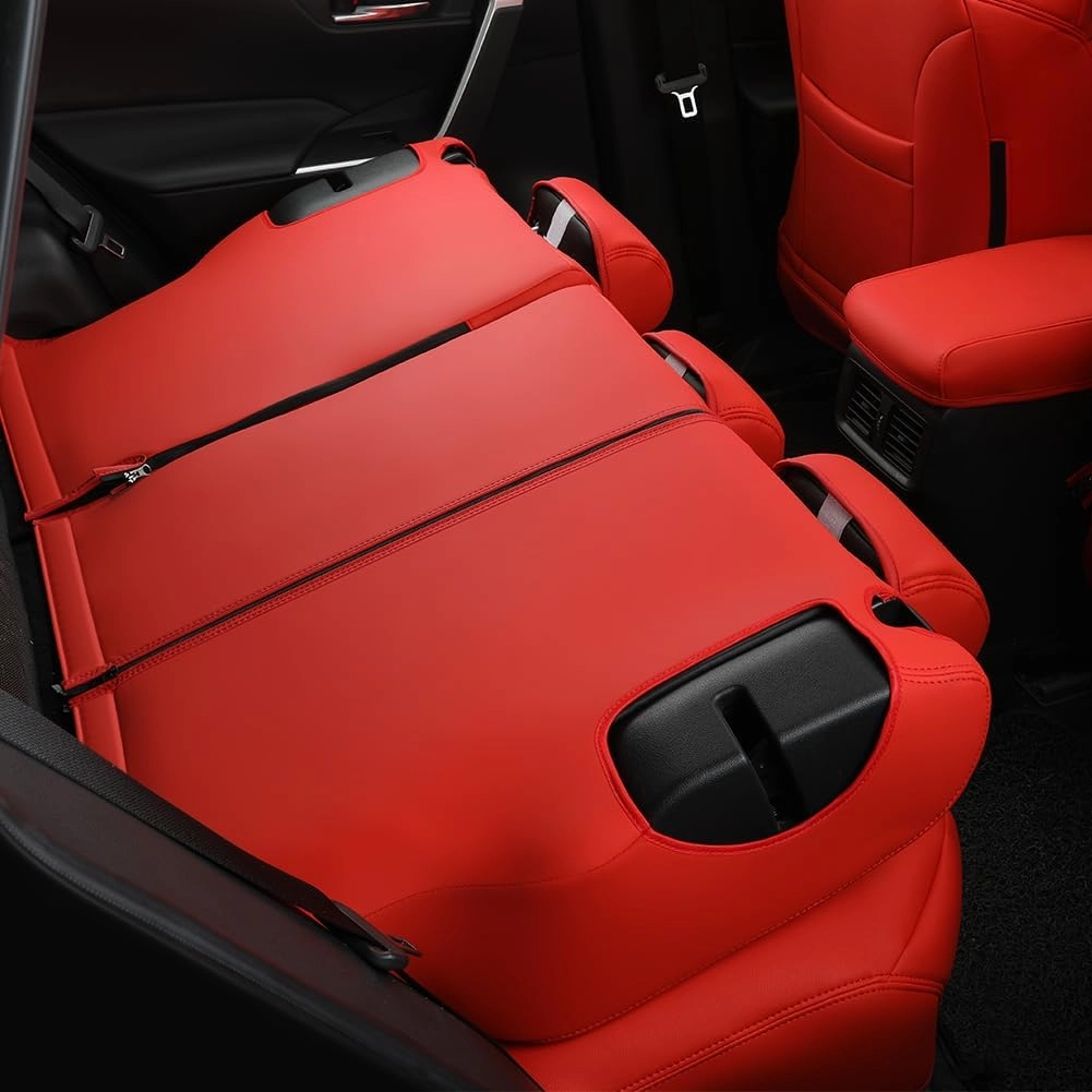 GIANT PANDA Pu Leather Car Seat Covers Full Set Custom Fit for 2019 2020 2021 2022 2023 2024 2025 Toyota RAV4 LE, XLE, XLE Premium, Limited-(Non-Hybrid & Adventure,TRD-Off Red)