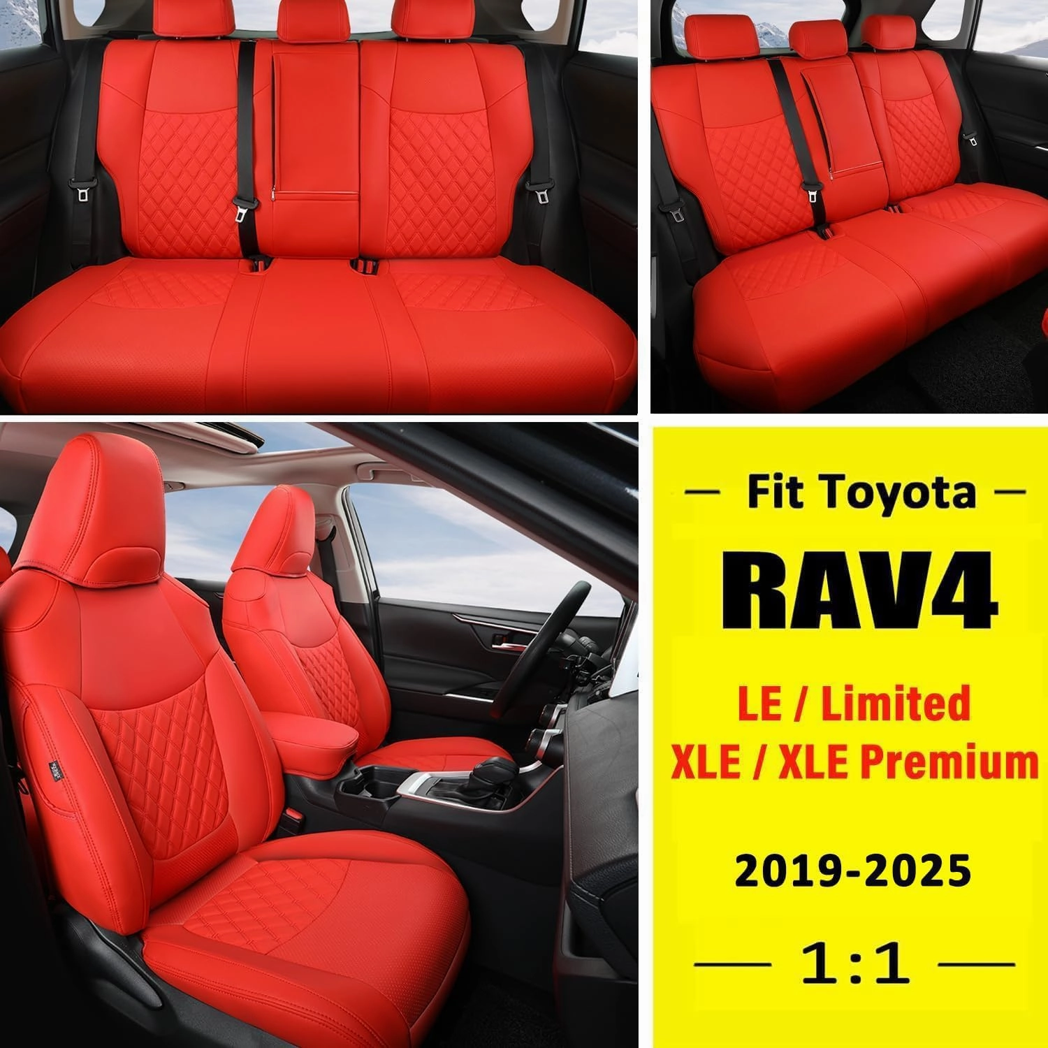 GIANT PANDA Pu Leather Car Seat Covers Full Set Custom Fit for 2019 2020 2021 2022 2023 2024 2025 Toyota RAV4 LE, XLE, XLE Premium, Limited-(Non-Hybrid & Adventure,TRD-Off Red)