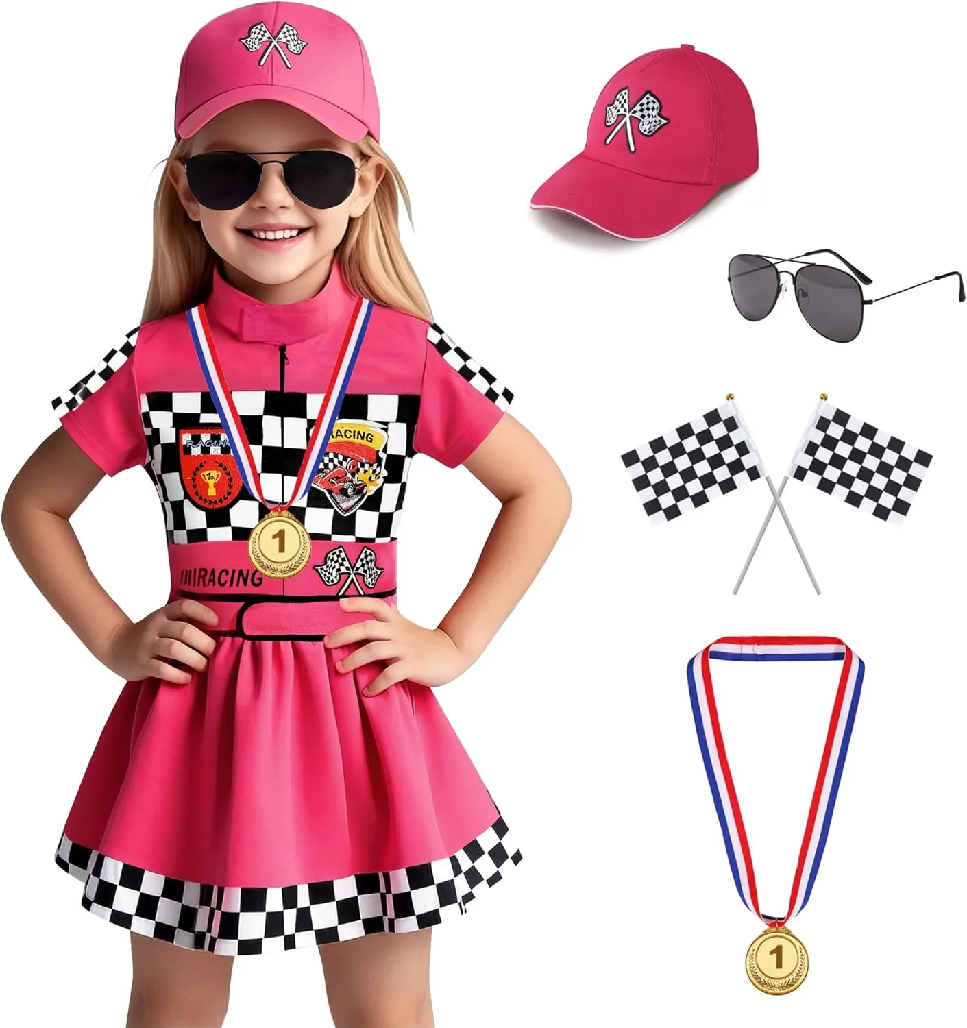 Girls Race Car Driver Costume Racing Suit Racer Dress Halloween Dress Up