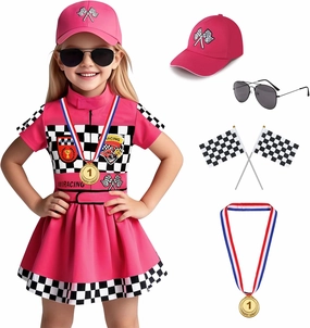 Girls Race Car Driver Costume Racing Suit Racer Dress Halloween Dress Up