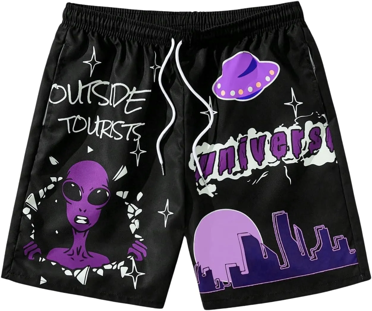 GORGLITTER Men's Letter Graphic Track Shorts Drawstring Waist Summer Workout Shorts