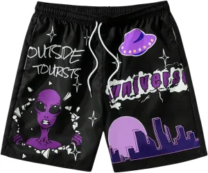 GORGLITTER Men's Letter Graphic Track Shorts Drawstring Waist Summer Workout Shorts