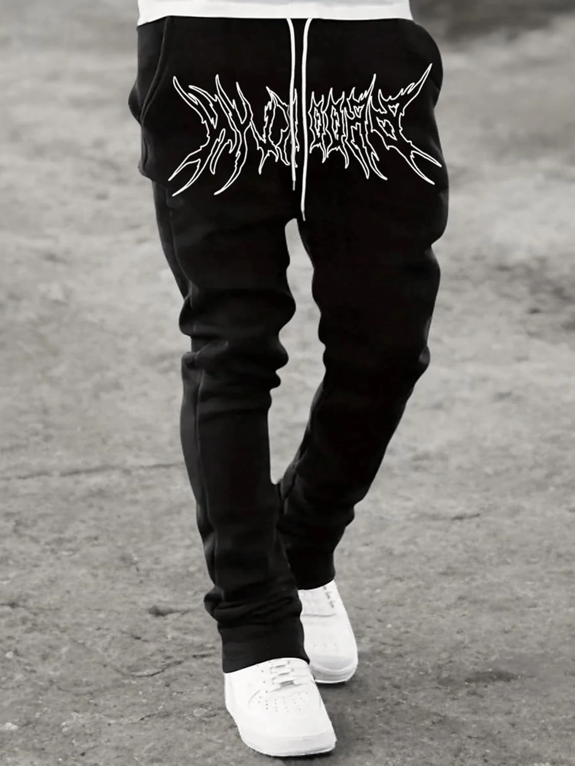 GORGLITTER Men's Graphic Baggy Sweatpants Wide Leg Y2K Drawstring Stacked Jogger Pants with Pockets