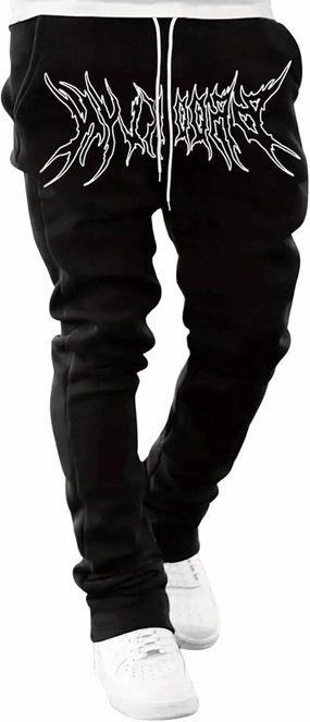 GORGLITTER Men's Graphic Baggy Sweatpants Wide Leg Y2K Drawstring Stacked Jogger Pants with Pockets
